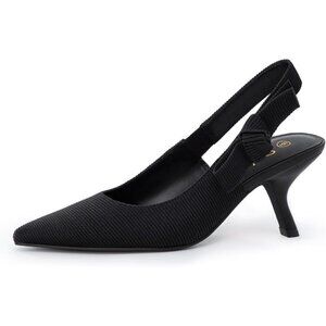 🆕Women's Sling back Kitten Heels Closed Pointed Toe Bowknot Pumps Black Fabric